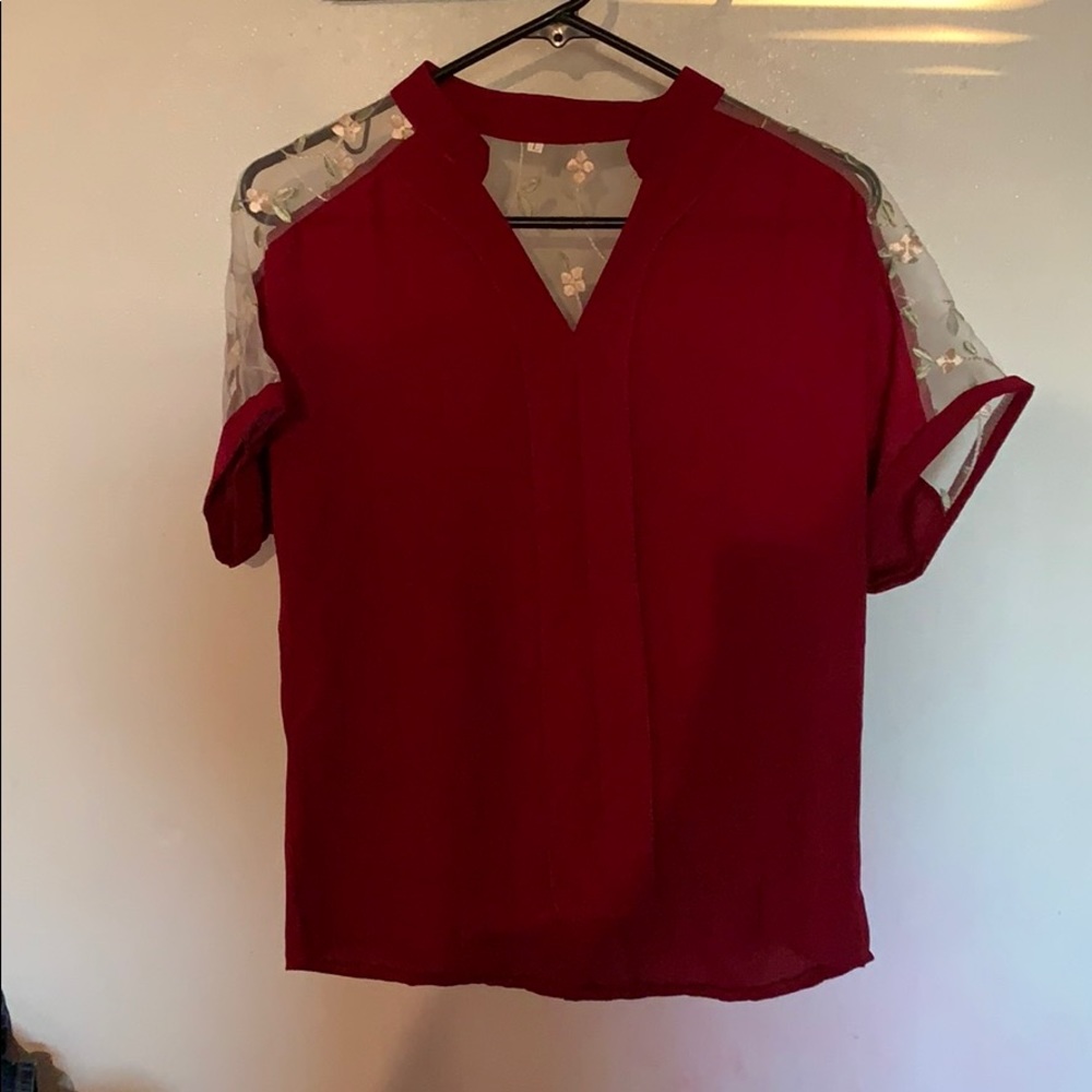 V-neck maroon floral top